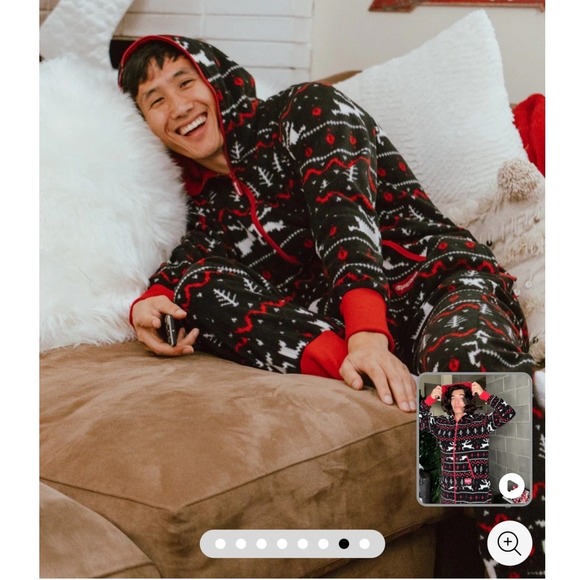 Tipsy Elves | Mens XL | Fair Isle Hooded Onesie Pajamas | Red Black Hooded - Picture 8 of 11